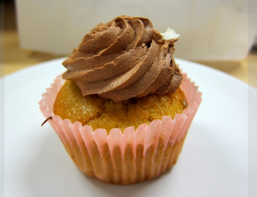 Rosewater cupcake with chocolate icing